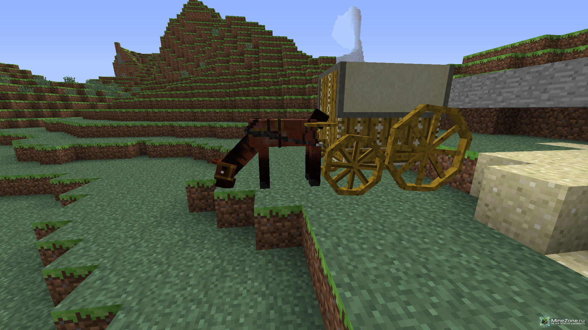Средневековая повозка в майнкрафт. 16. 5. 5_1. Конная повозка в майнкрафте.